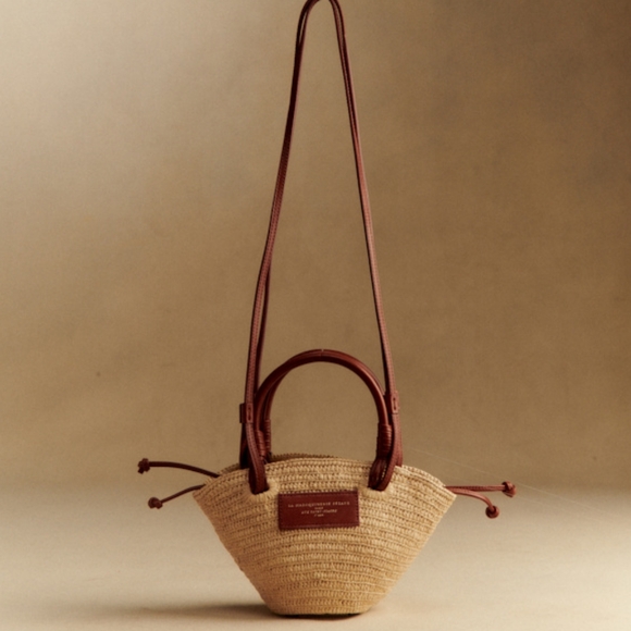 SEZANE JUSTINE MINI BASKET BAG - NATURAL RAFFIA CROSSBODY BAG - Picture 4 of 10